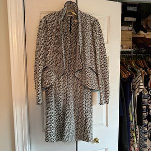 Calvin Klein Black & White Abstract Pattern Dress & Jacket with Vinyl Trim